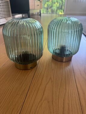 Blue-Green Ribbed Desk Lamps Cordless Rechargeable - Set of 2